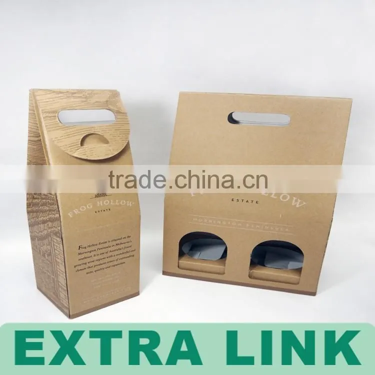 High qualtiy cheap price Auto close kraft paper double bottle wine carrier box