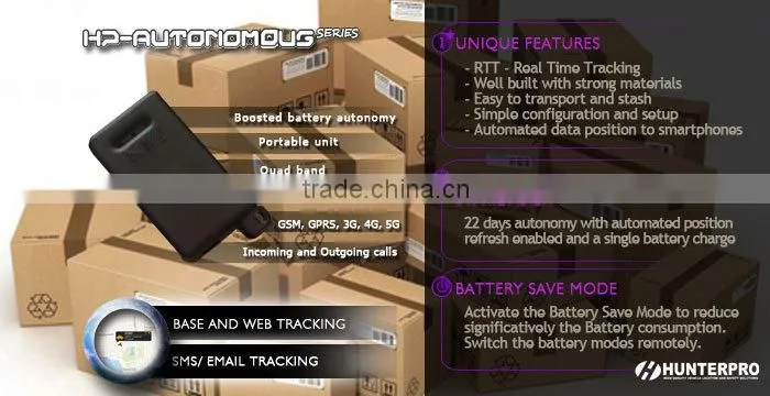 Portable GPS Tracker with extended battery, powerful internal antennas, easy attach and save battery mode - Mod HPAUTONOMOUS XIV