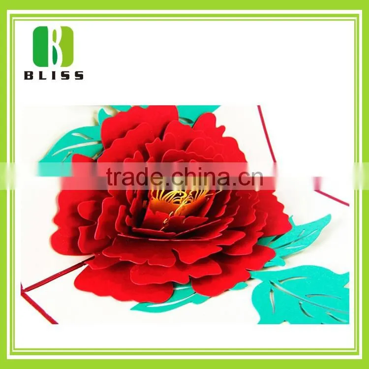 Handmade offset paper printing 3d pop up folding dried flowers greeting cards