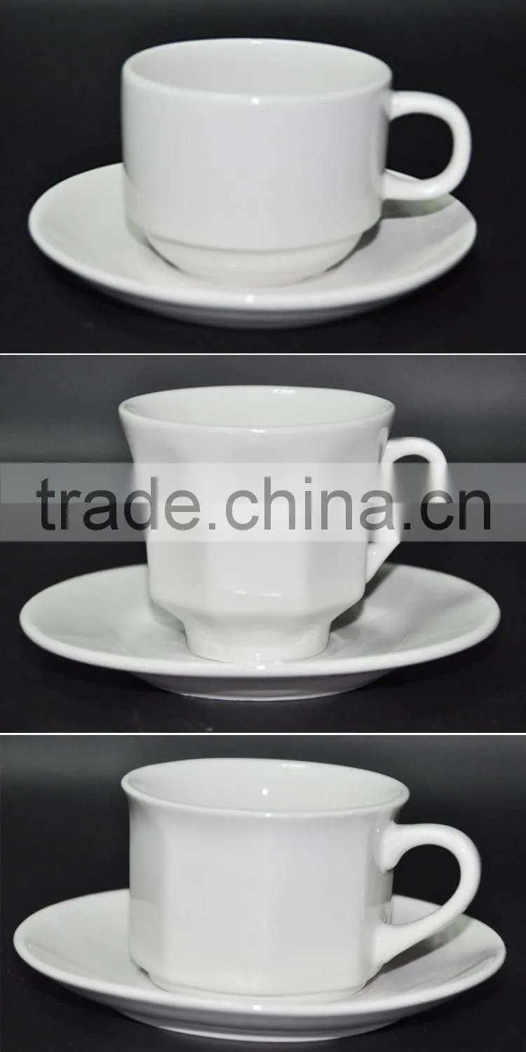 Fine ceramic cup and saucer, white plain ceramic cup chinese tea set
