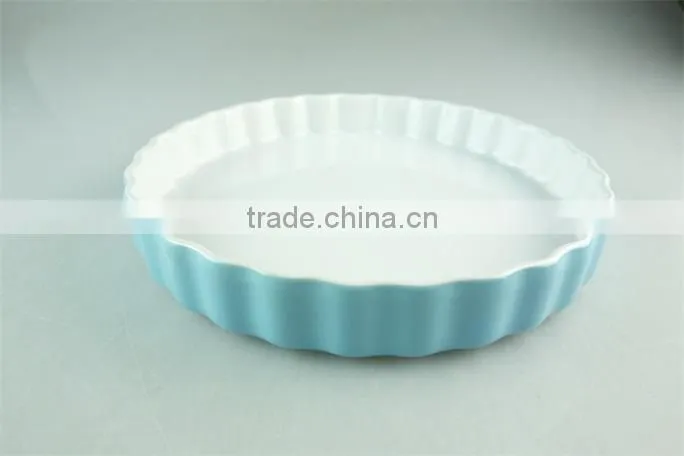 cheap blue glazed ceramic bakeware , big round shape bake plate