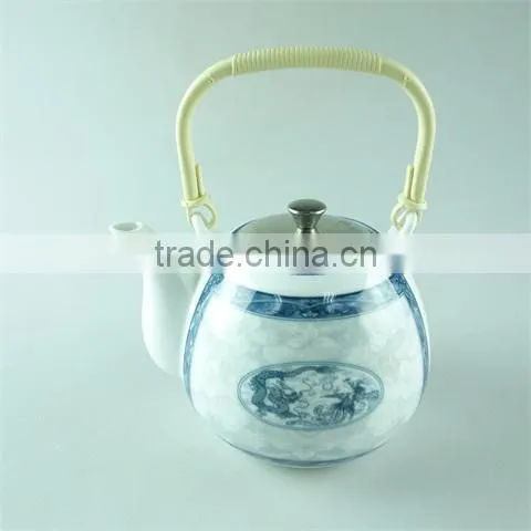 Unique shape Porcelain teapot coffee pot with decal and gold line in stock