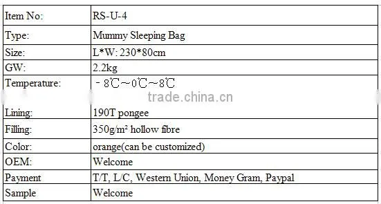 Organic Cotton Sleeping Bag Mummy Sleeping Bag for Cold Weather