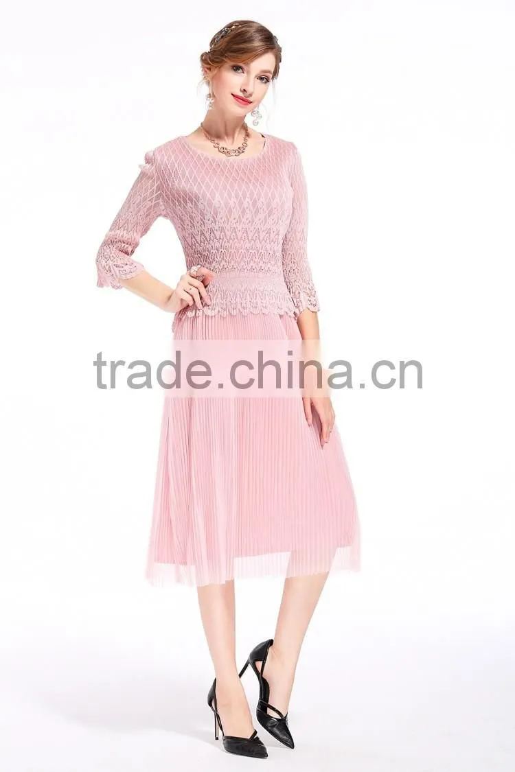 Ladies compression 3/4 transparent lace sleeve slim long dress