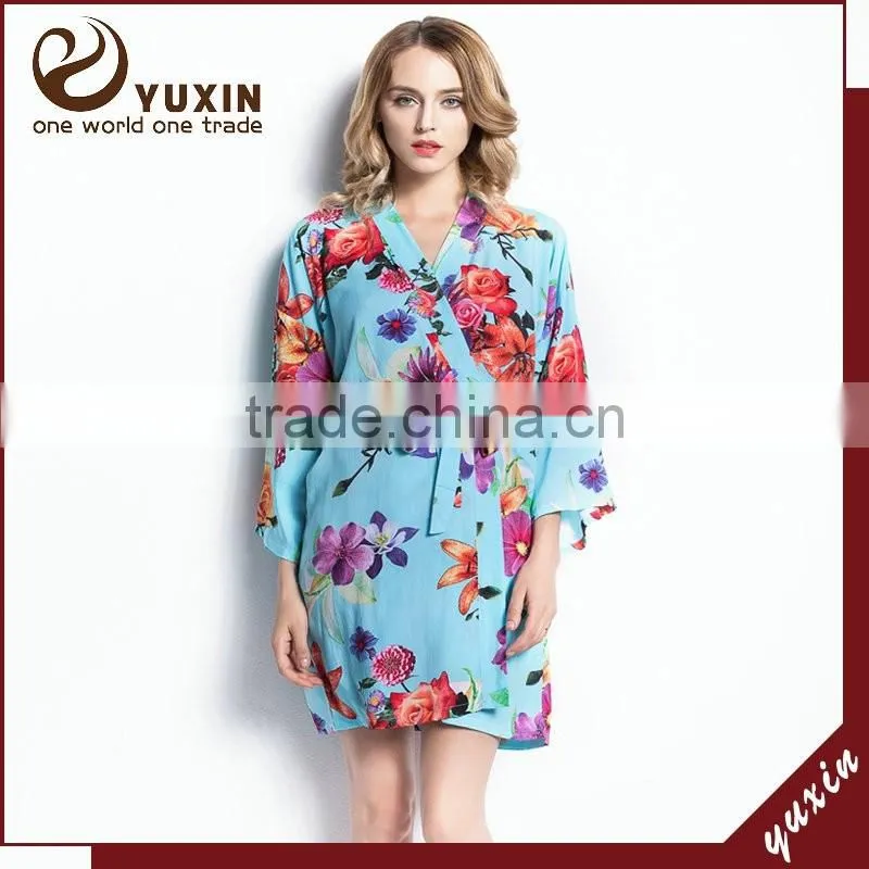 Floral Robe breathable cotton short keen length floral bridesmaid robe FR0010
