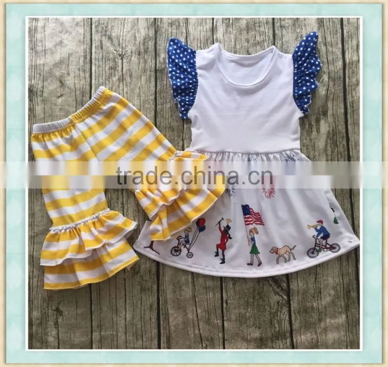 Yiwu Factory directly wholesale children wear fashion flag print floral summer boutique girl clothing festival clothes