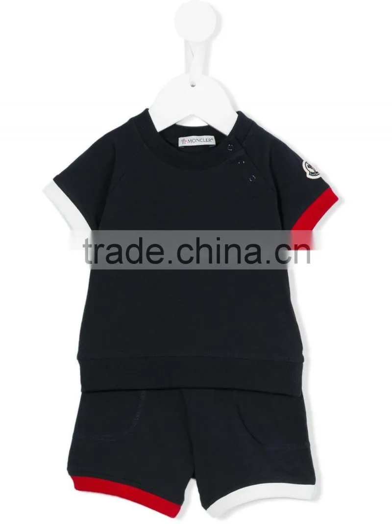 2017 new design custom summer kids color block tracksuit clothes set kids active wear baby clothes set