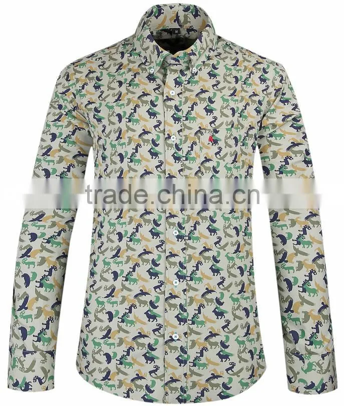 2017 latest camouflage men's long sleeve button-down collar slim fit shirt