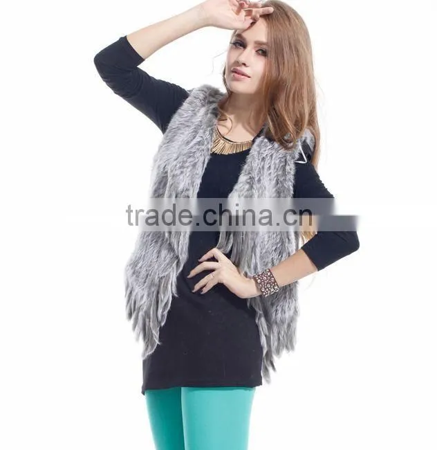 Ladies' Genuine Handknitted Rabbit Fur Vest with Tassel YR465A