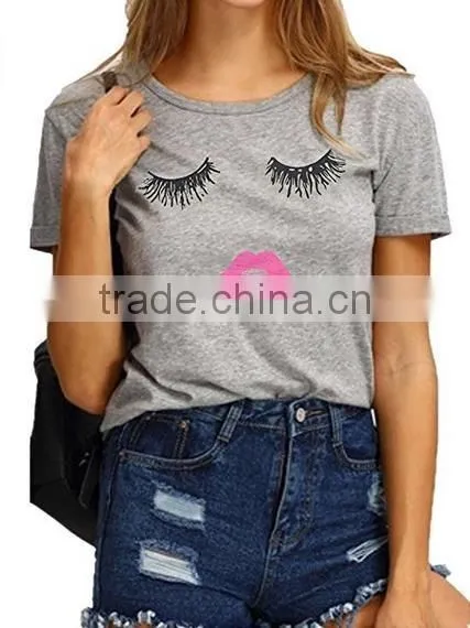 Cute Summer Fashion Women Short Sleeve Printed Tops Casual T Shirt custom printing