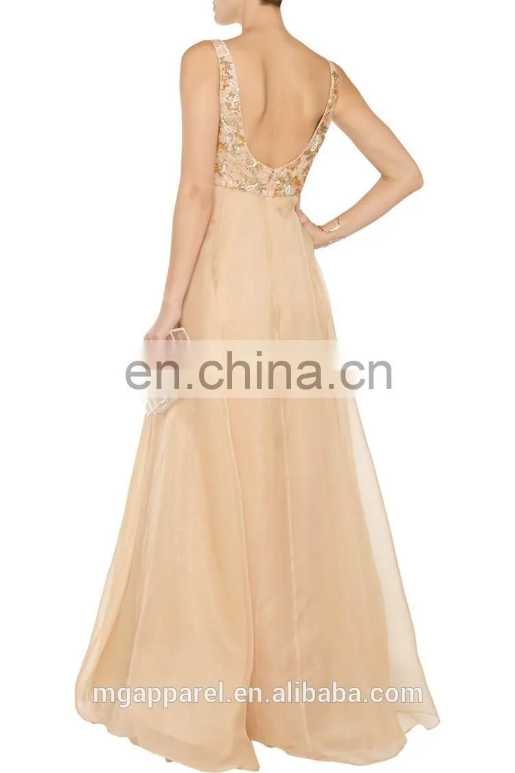fashion white gold bead and sequin embellished dresses for women, silk gown evening dress