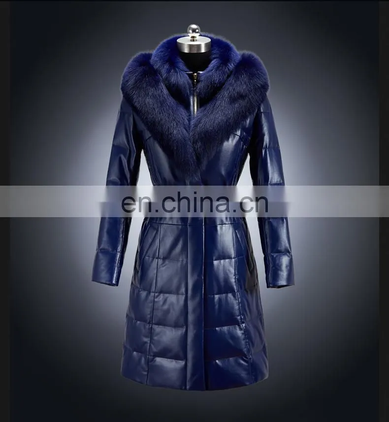 Hot selling winter short real leather down coat with fur collar