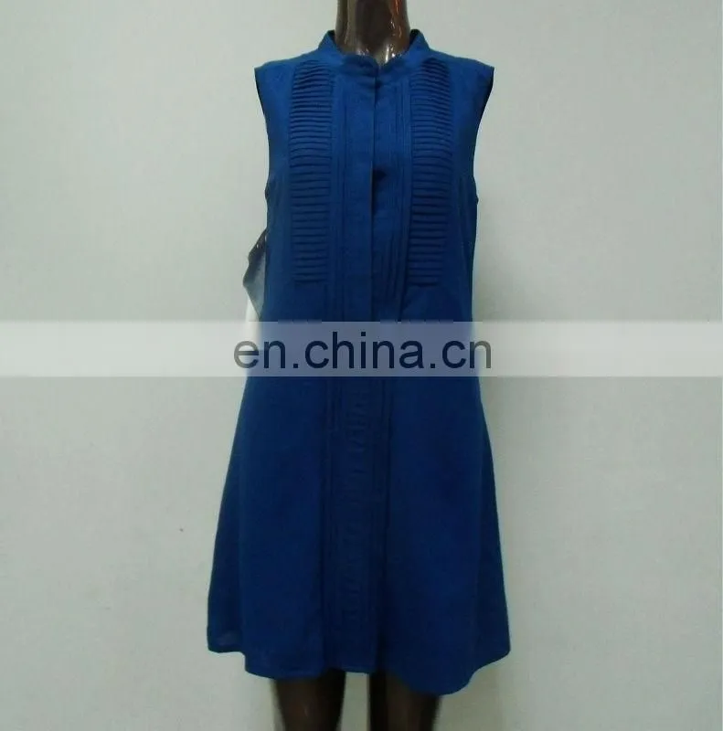 Woman's classic pleated front button open shirt dress made of chiffon crepe