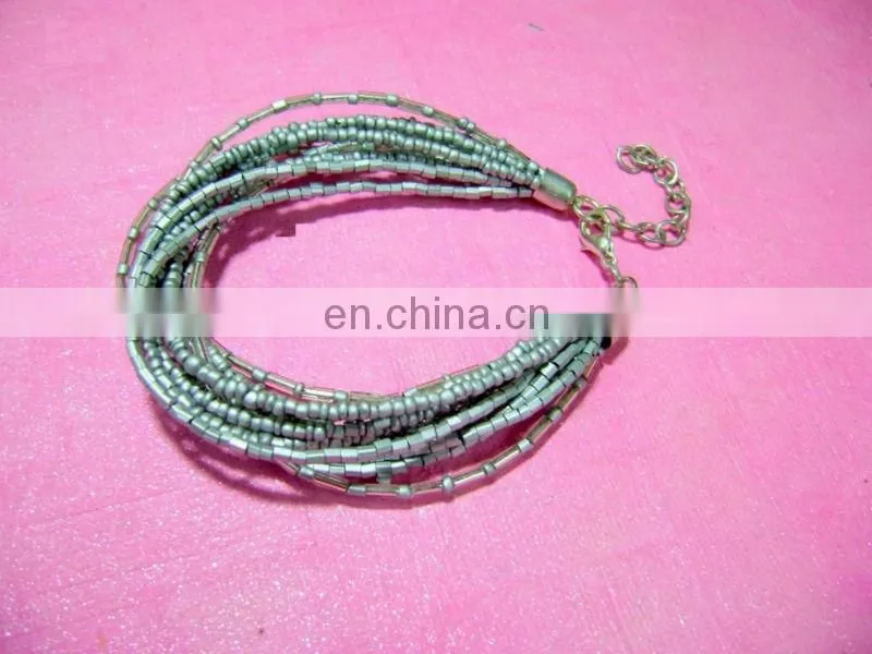 New Multi Strand Multi Colour Seed Bead Bracelet with Antique Coin Closure