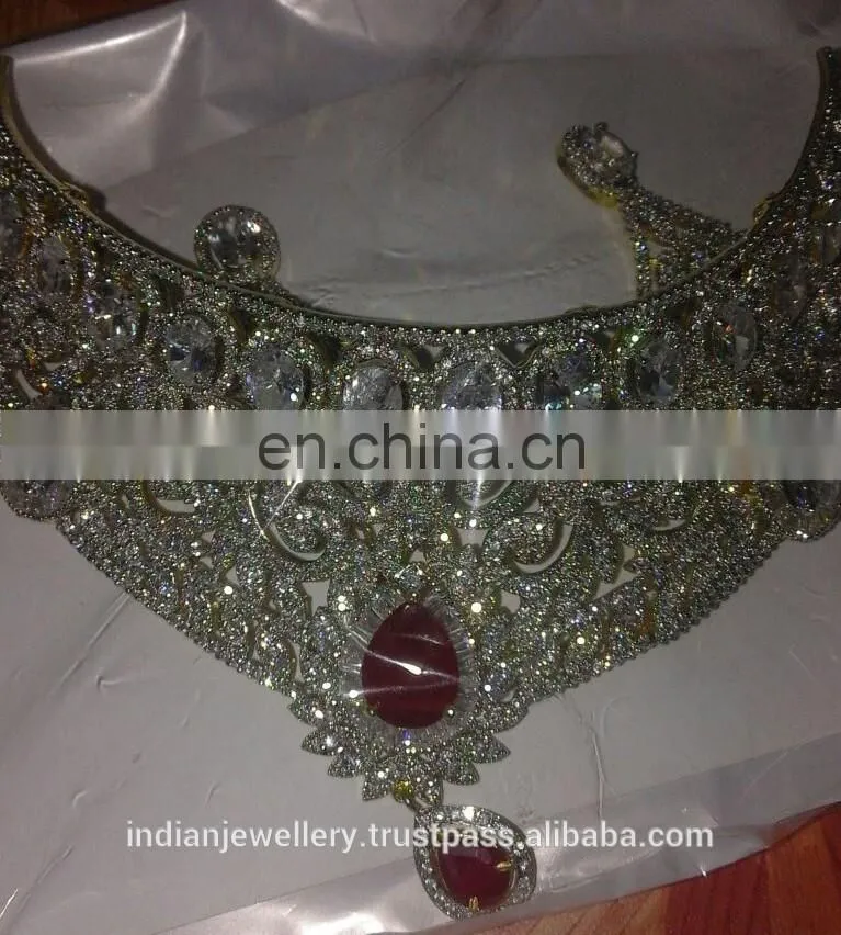 CZ jewelry necklace manufacturer,cubic zirconia necklace jewellery exporter