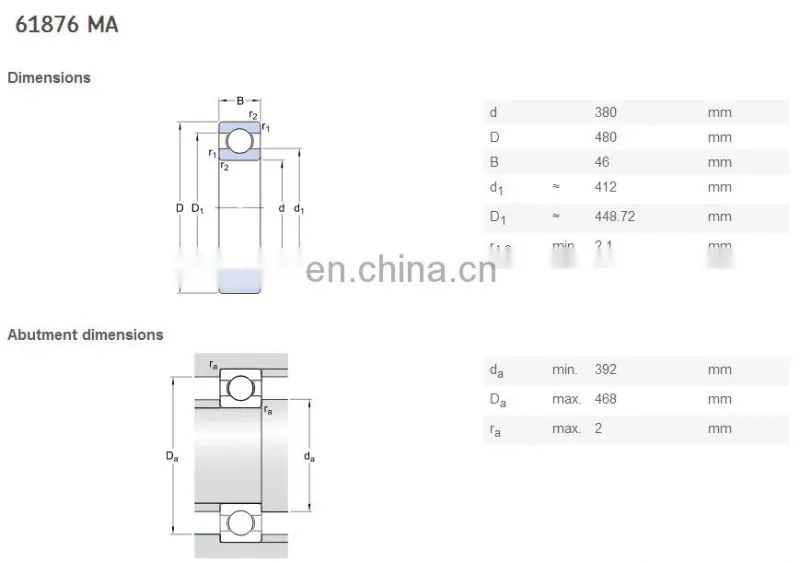 Motors bearing 61876 2RS deep groove ball bearings 61876 ZZ
