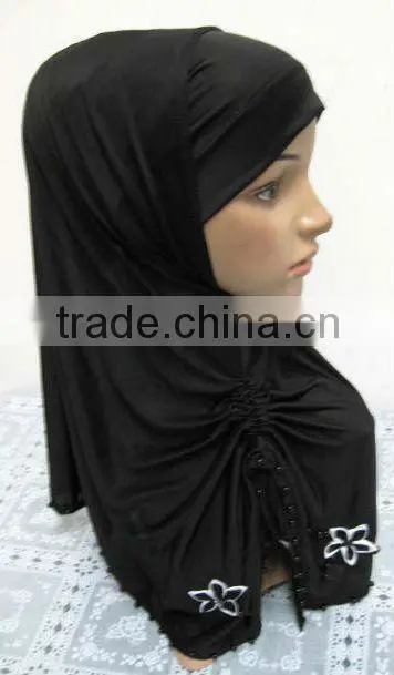 A569 Stylish islamic headscarf HEJAB pearl beaded flower two pieces LONG MUSLIM HIJAB