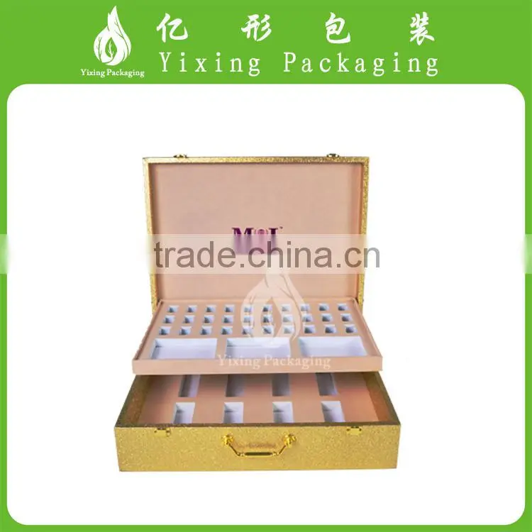 Fancy design gold leather wooden box for cosmetic