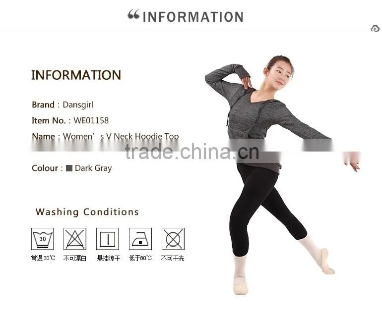 Women Dance Wear, Dance V Neck Thumb Hole Hoodie Top, Ballet Dance Warmer