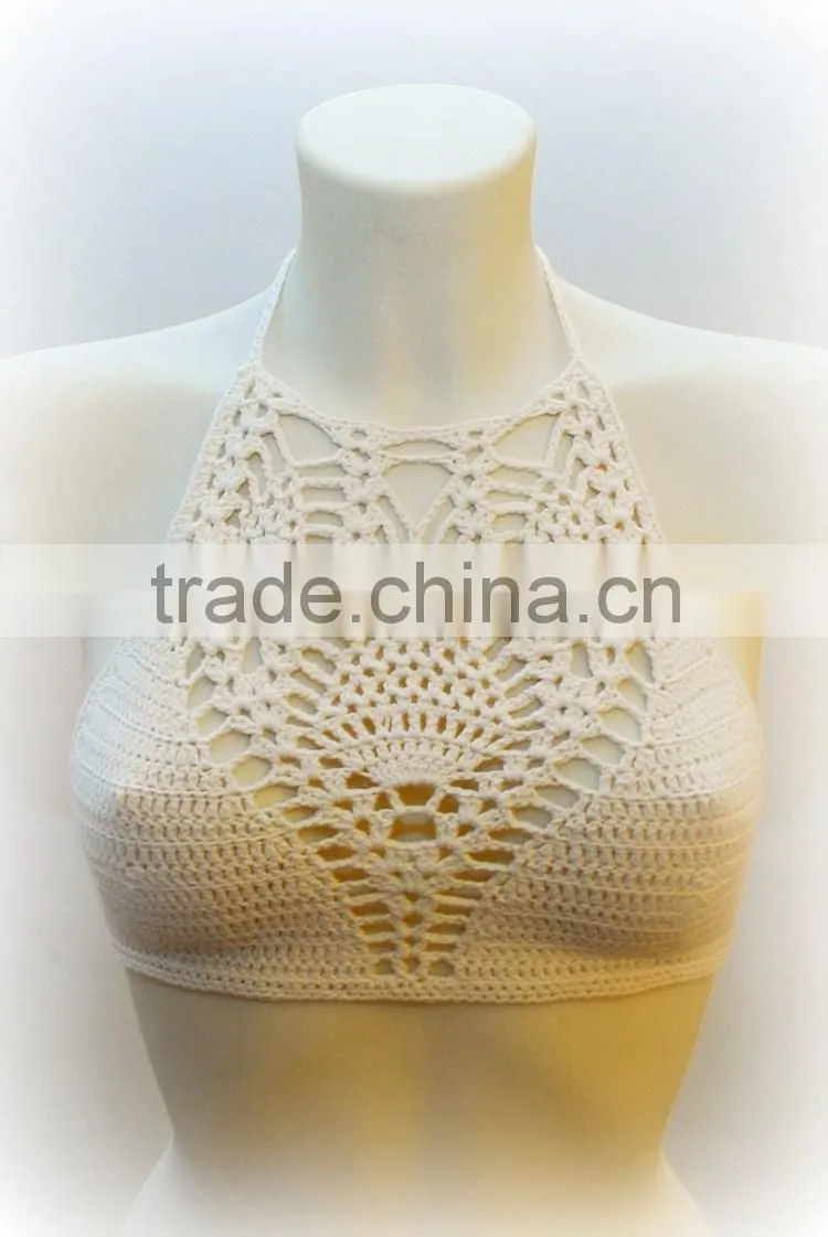 Wholesale Ladies Sexy Crochet High Neck Bikini Top