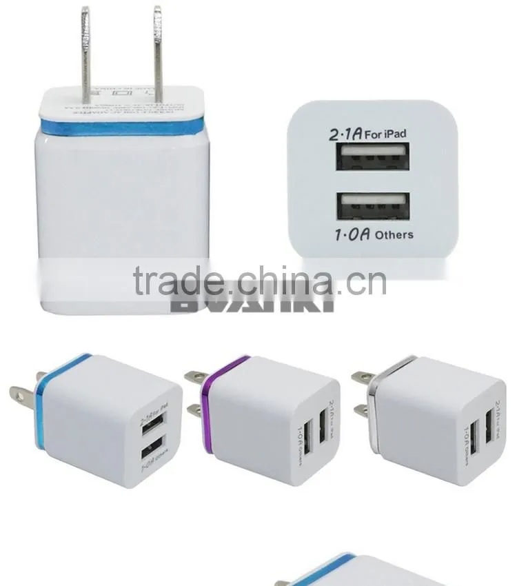 new products 2016 universal 2.1A small fast selling items travel wall charger 2 usb port home charger with Aluminum rim