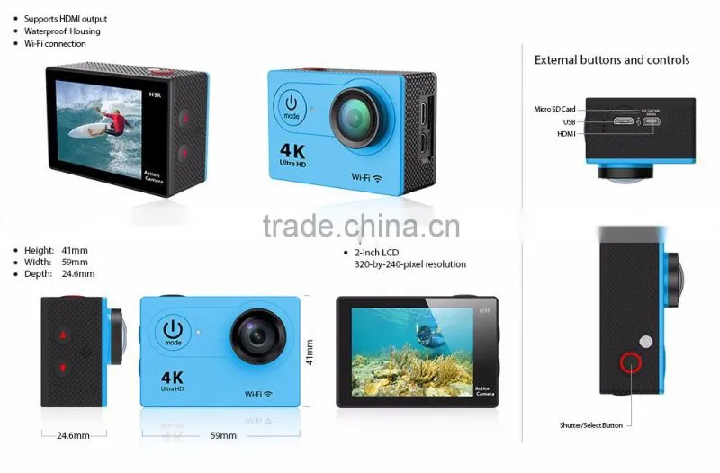 H9R Ultra HD 4K Sport Camera with 170 Degree Wide Angle,2.4G Remote,4K waterproof sport camera