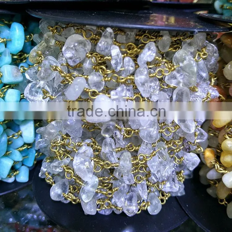 BCL1123 Fashion amazonite stone chips beaded wire wrapped rosary chains