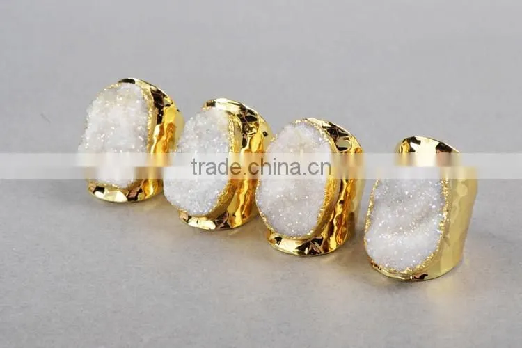 High Quality White Agate Druzy Stone Jewelry Cuprum Rings Coated Druzy Cuff Rings