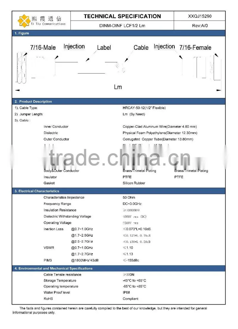 Din Male to DIN Female jumper cable 1/2'' flexible coaxial cable, feeder jumper cable