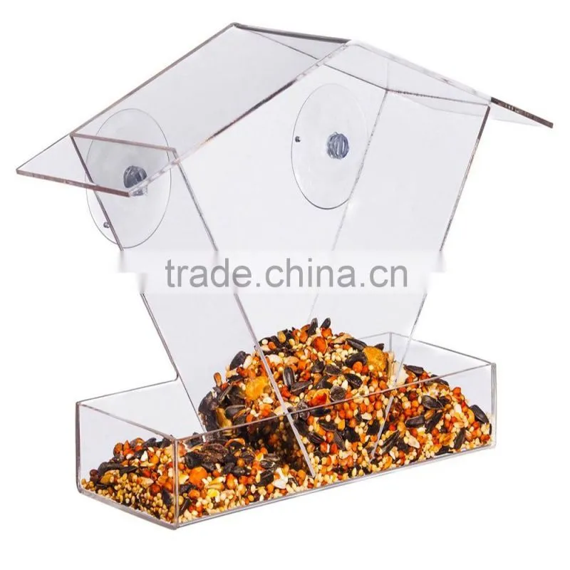 Window Mount Clear Acrylic Bird House Feeder With Suction Cups