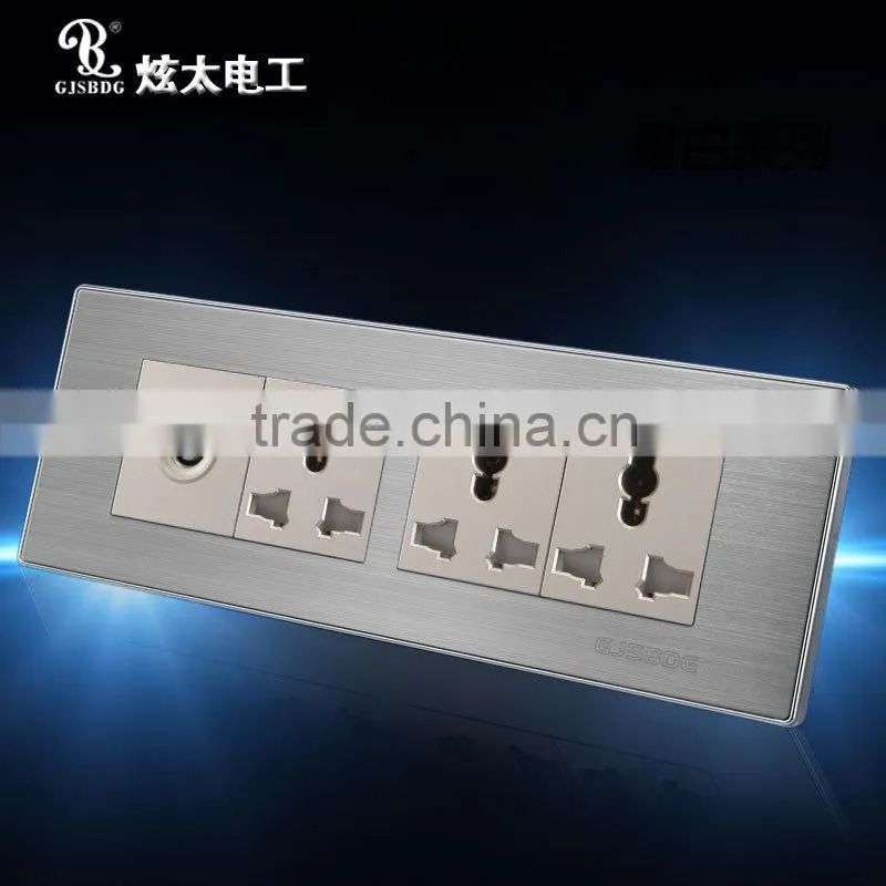 2015 new design stainless steel PC material multi-role Telephone with three 3 pin universal socket