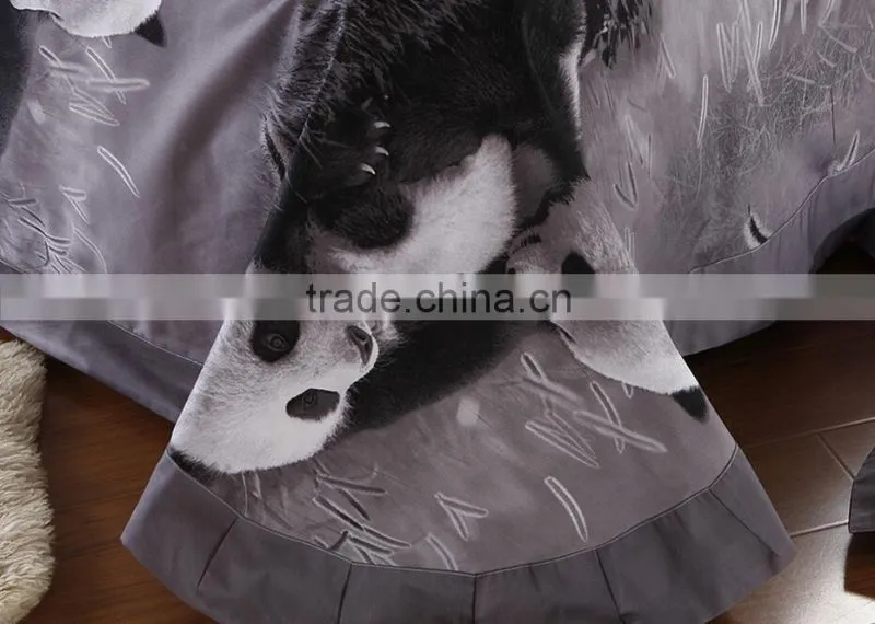 2016 fashion 3D panda 100% natural cotton bed cover set