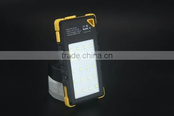 AWC940 Waterproof 8000mAh Solar Cell Power Bank with Holder 3.7v Mobile Phone Battery Portable Battery Charger
