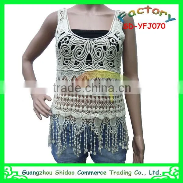 Custom design latest fashion wholesale blouse tops lace crochet cotton blouse