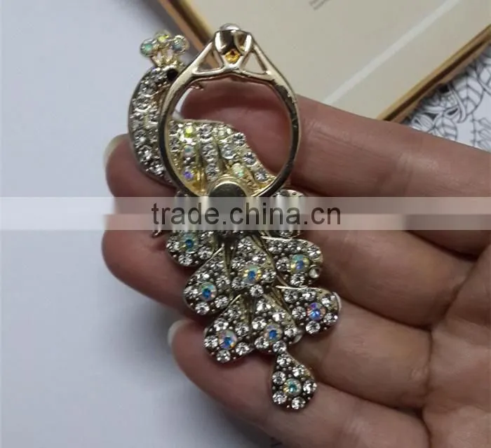 Ring Holder Smart Ring Stand Metal Rhinestone Peacock