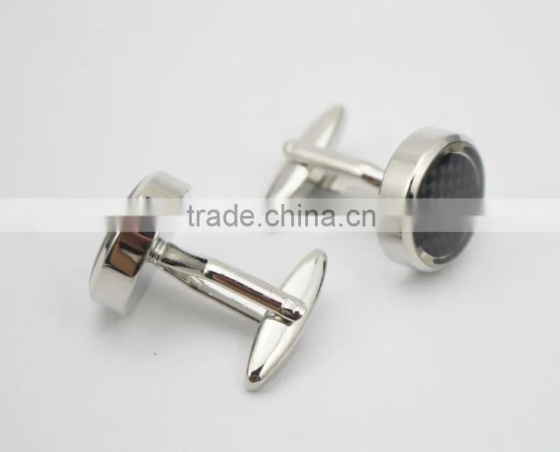 Round black Carbon fiber inlay cufflinks Carbon Fiber Mens Cufflinks