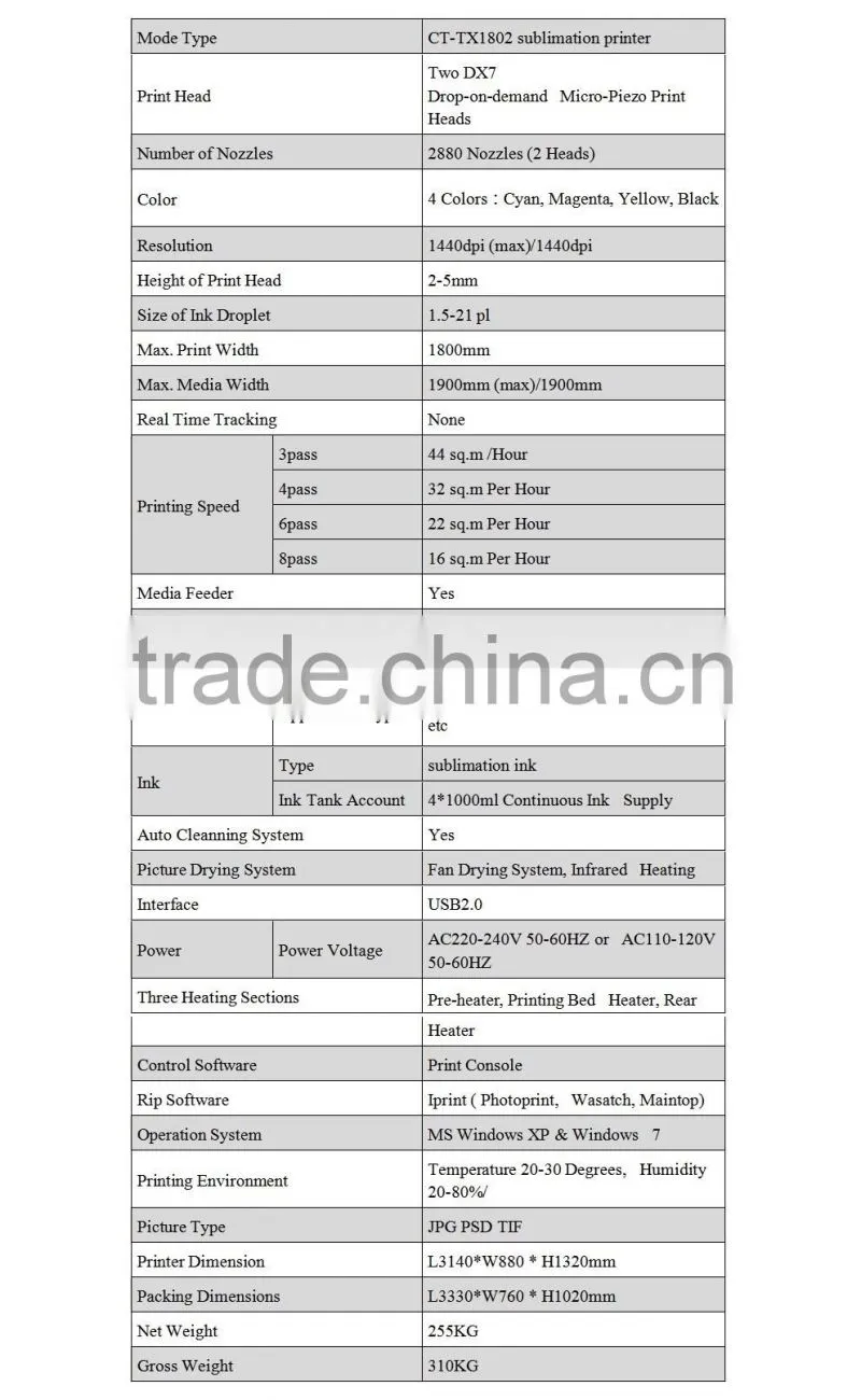 CT-TX1802 Textile printer t shirt printing machine sublimation printers for sale