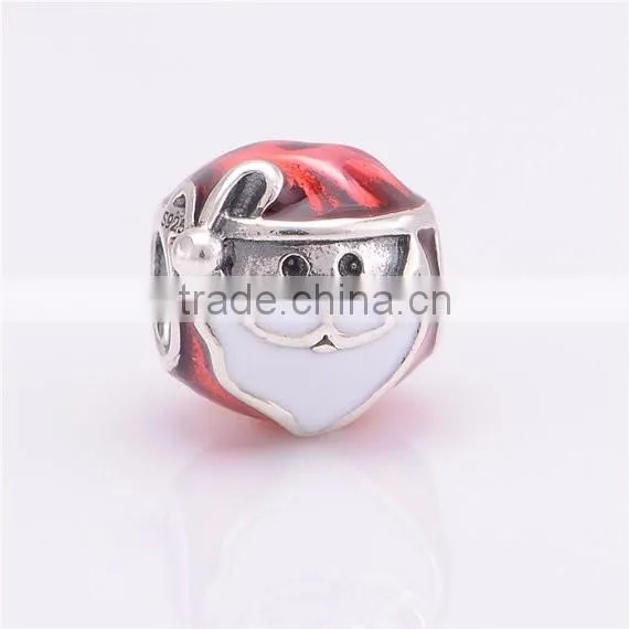 Merry Christmas ! 925 Sterling Silver Jolly Santa Red / White Enamel Charm bead