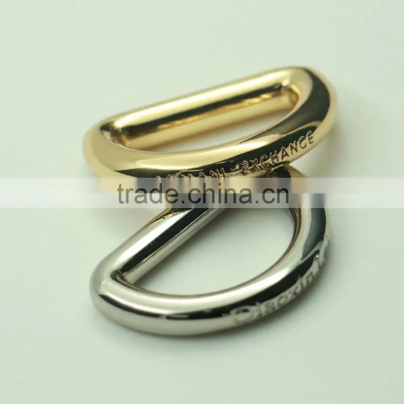 High quality not jointed metal custom embossed logo zinc alloy d ring for 25mm bag strap