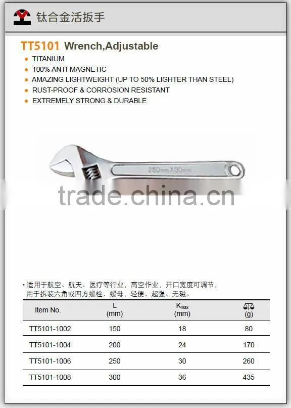 Titanium adjustable spanner; non magnetic; MRI