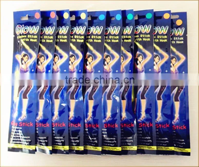 Party 6 inch glow stick with hook assorted colors bulk packing