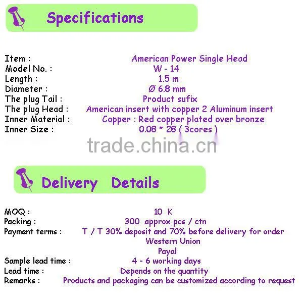American / Canada power cord UL plug 3 pin female power cord connector