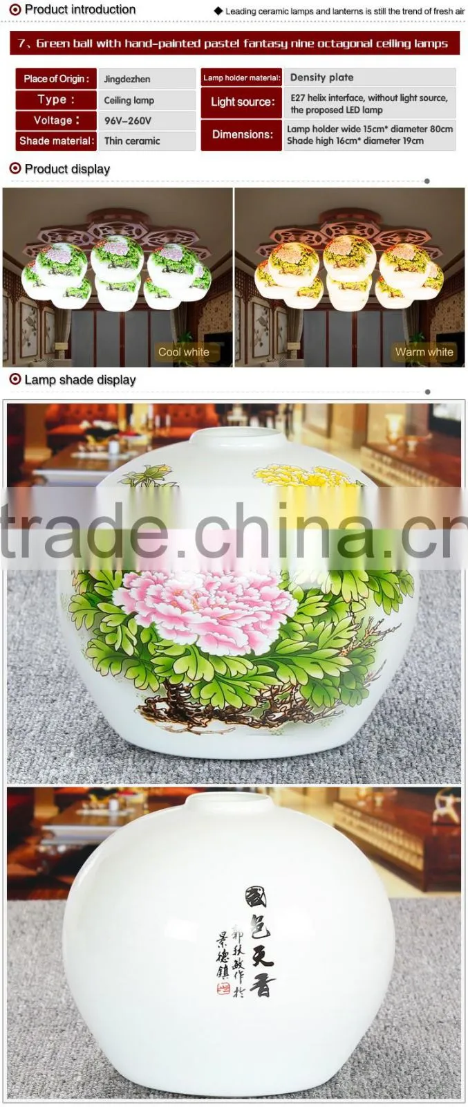 LED Morden Ceiling Light Beautiful Chandelier Jingdezhen Porcelain Light 9Head for Dining Bedroom Hotel Ceramic Lamp