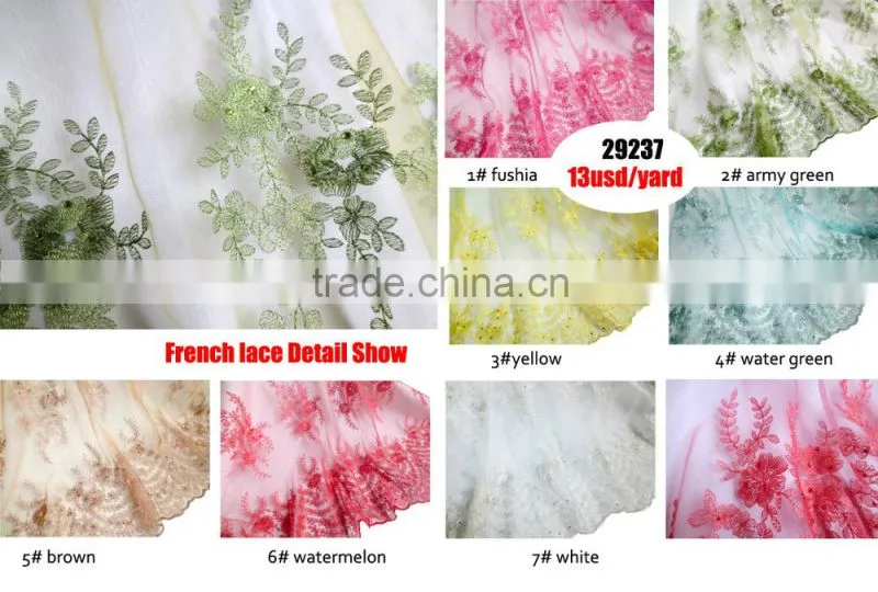 Watermelon Red Popular Pattern French Lace /African Stones Net Lace Fabric/ Embroidery Lace