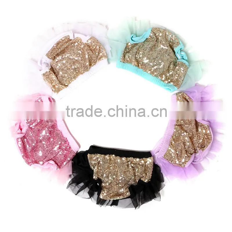 Multicolored new born soft grenadine sequin underwear new style cotton baby ruffle bloomers for kid