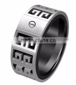 Rose gold promotional hollow out titanium ring 316L stainless steel engineering ring