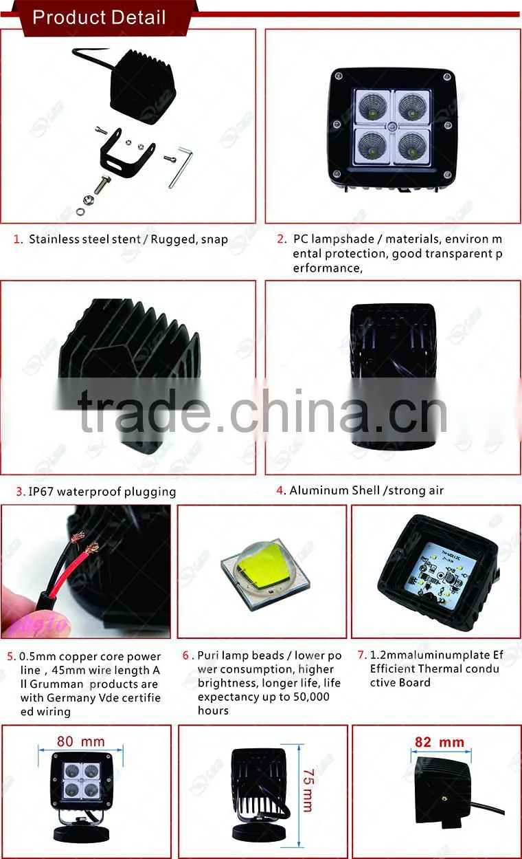 Waterproof 2015 new products car auxiliary lighting 15W/16W square spot/flood LED work light 12v 24v