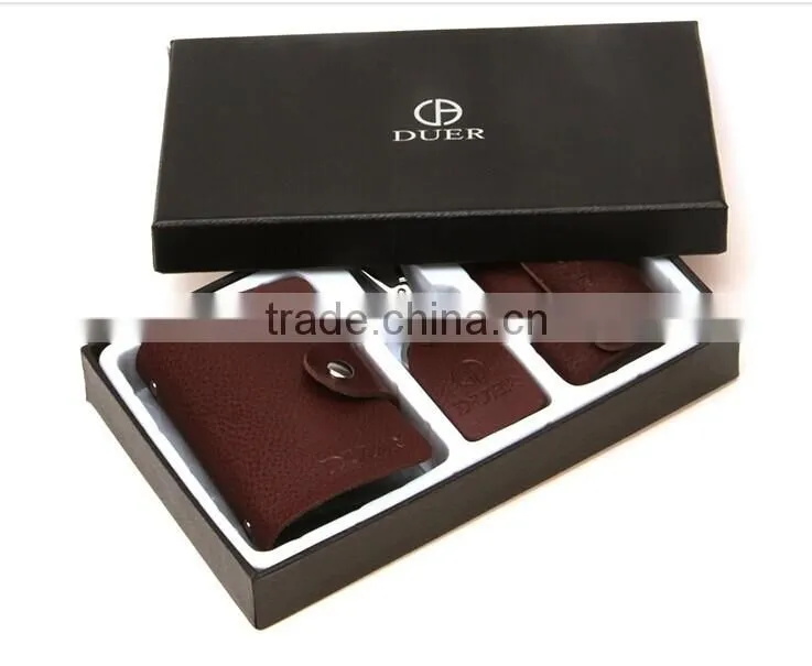 Factory Direct Sale High Quality Gift Leather Card Holder+ Key bag+Key Chain With Gift Box