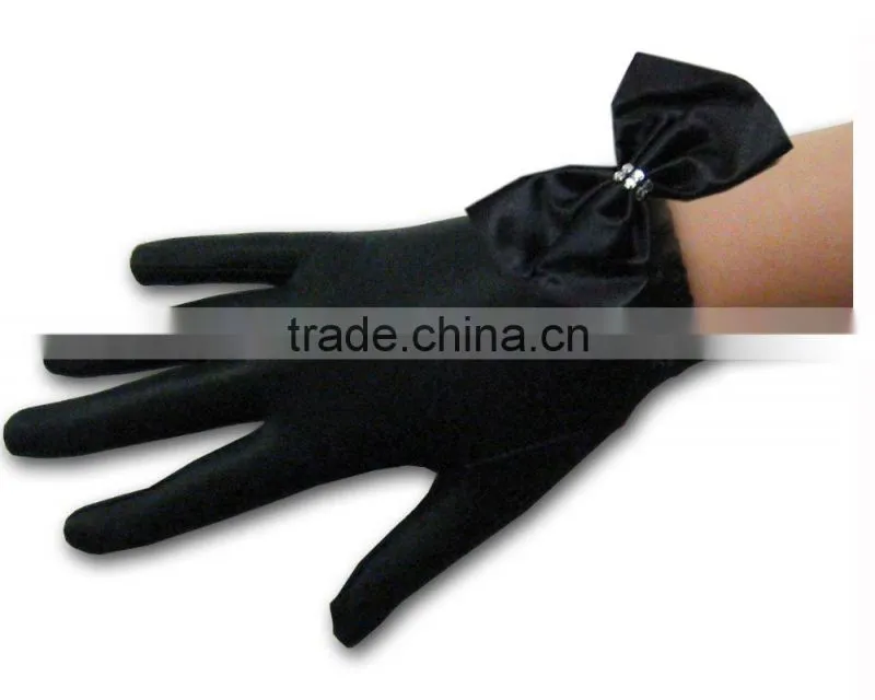 2016 Fashion Coral Rose Design Satin Gloves
