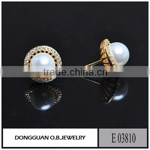 Imitation white gold plated stud earrings wholesale freshwater pearl jewelry